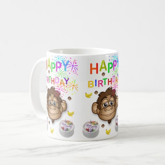 Mok van apen Happy Birthday Mok (Voorkant links)