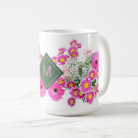Mok van Bright Floral Monogrammed Coffee (Voorkant rechts)