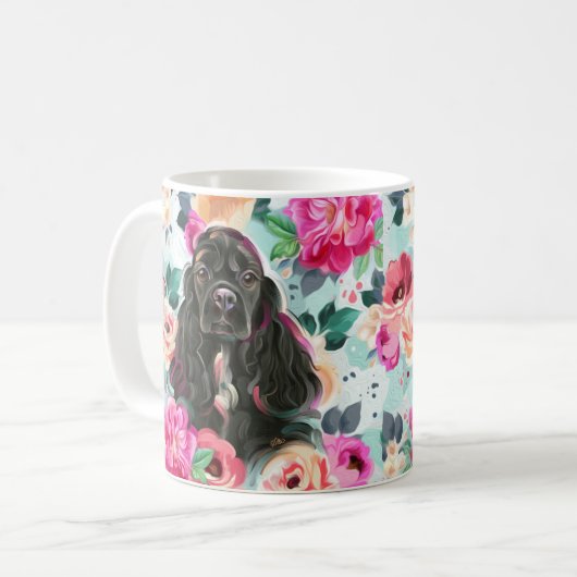 Mok van Cocker spaniel floral (Voorkant links)