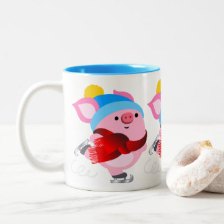Mok van Cute Cartoon Ice Skating Pig