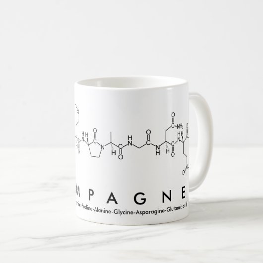 Mok van de benaming Champagne peptide (Voorkant rechts)