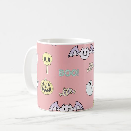 Mok van de Halloween Coffee van het roze Patroon v (Voorkant links)