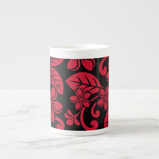 MOK VAN DE IJSLANDPLUMERIË (BLACK/RED) BONE CHINA (Voorkant)