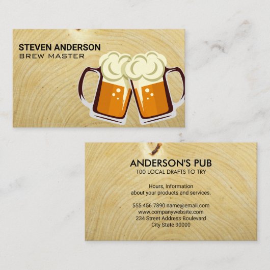 Mok van de Logo bier | Houtkorrels Visitekaartje (Voorkant / Achterkant)