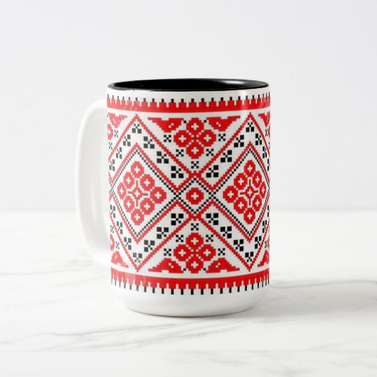 Mok van de Oekraïnse Vyshyvanka Embroidery Red Sun (Voorkant links)