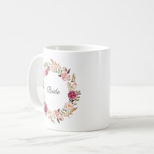 Mok van de Roze Floral Wedding Party - Bride (Voorkant links)