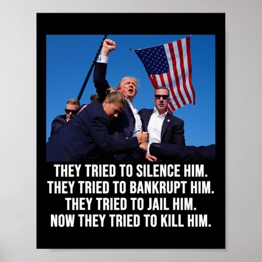 Mok van Donald Trump neergeschoten - Nooit overgev Poster (Voorkant)