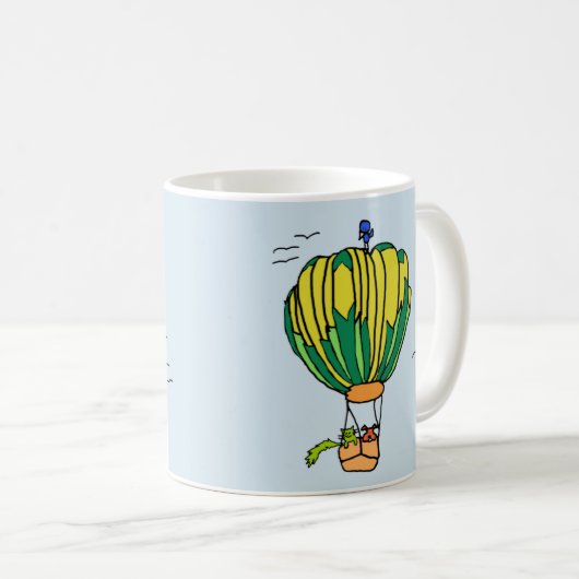 mok van een hete luchtballon met kat en hond (Voorkant rechts)