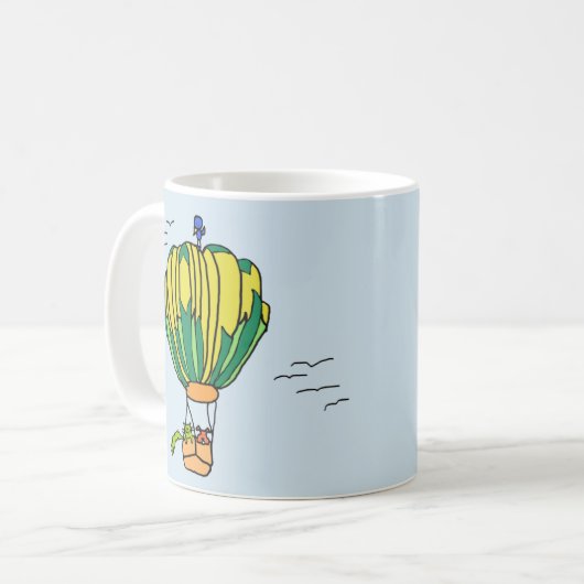 mok van een hete luchtballon met kat en hond (Voorkant links)