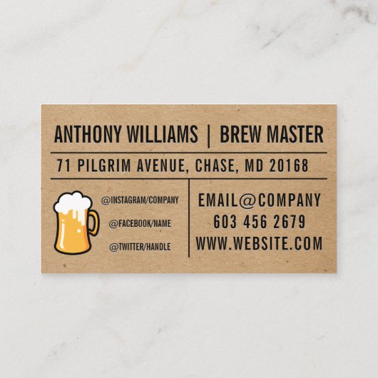 Mok van Frothy Beer | Natuurlijke bruine achtergro Visitekaartje (Achterkant)