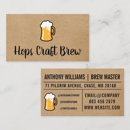 Mok van Frothy Beer | Natuurlijke bruine achtergro Visitekaartje (Voorkant / Achterkant)