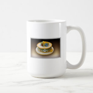 Mok van gekramde letters met petten taart