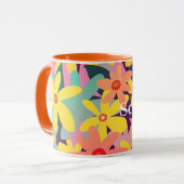 Mok van gele, roze en oranje bloemen (Voorkant links)