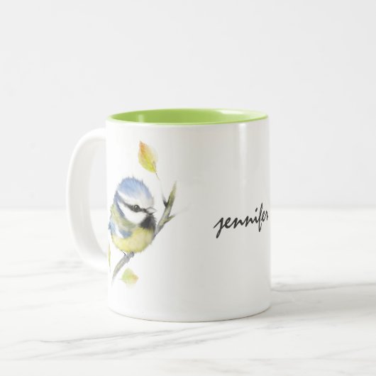 Mok van gepersonaliseerde blauw-vogelgriep (Voorkant links)