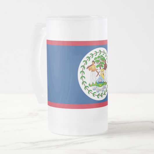 Mok van glas, bevroren, met vlag van Belize (Voorkant links)