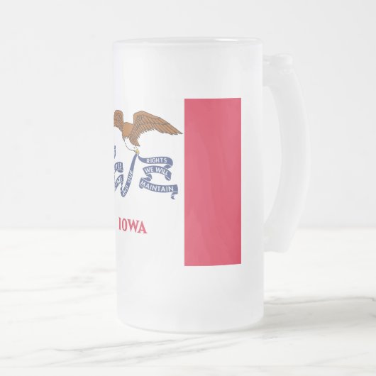 Mok van glas, bevroren, met vlag van Iowa, Verenig (Voorkant rechts)