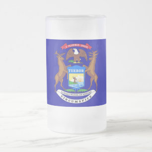 Mok van glas, bevroren, met vlag van Michigan