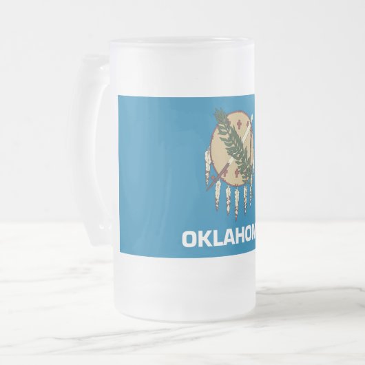 Mok van glas, bevroren, met vlag van Oklahoma, Ver (Voorkant links)