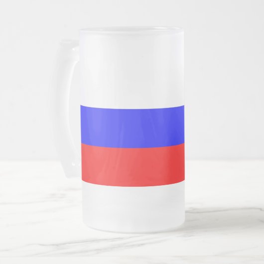 Mok van glas, gevroren met Russische vlag (Voorkant links)