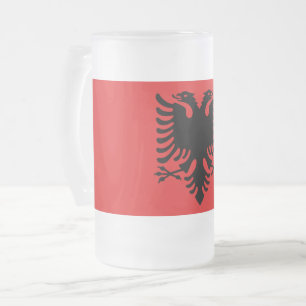 Mok van glas, gevroren, met vlag van Albanië