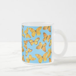 Mok van glas, gouden vlinders op Sky Blue