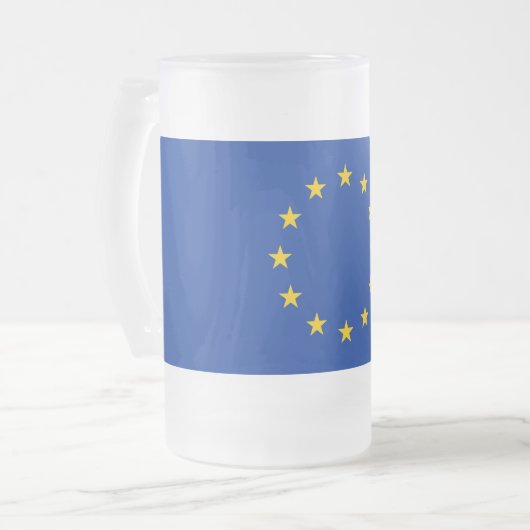 Mok van glas met vlag van Europa, bevroren (Voorkant links)