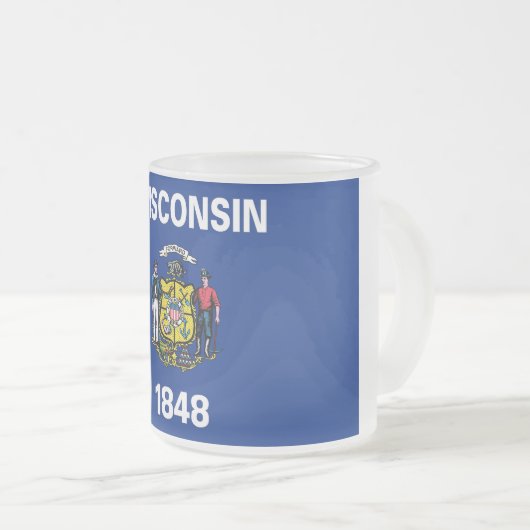 Mok van glas, voorgekookt, met vlag Wisconsin (Voorkant rechts)