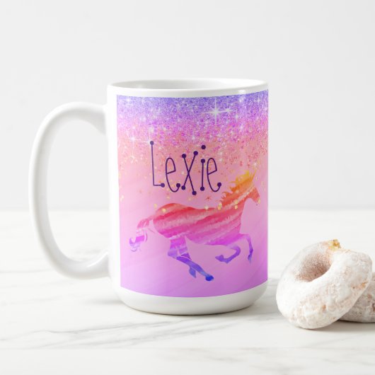 Mok van Glittery Lavender Pink Unicorn Coffee (Met donut)