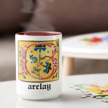 Mok van het medieval-Floral verlicht Letter B-Mono