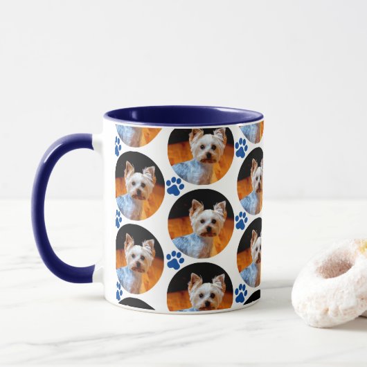 Mok van het moderne Pet Photo Blue Paw Print Patte (Met donut)
