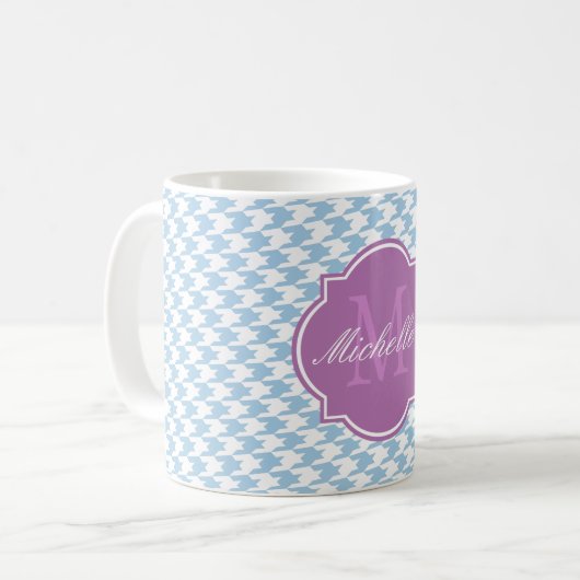 Mok van het monogram platzure Blue Houndstooth (Voorkant links)