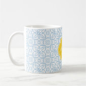 Mok van het plateaublauw Damask-Monogram (Links)