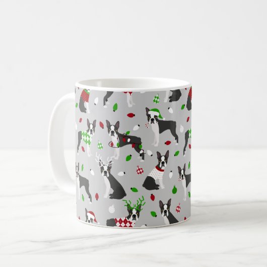 Mok van Kerstmis Boston Terrier Coffee (Voorkant links)