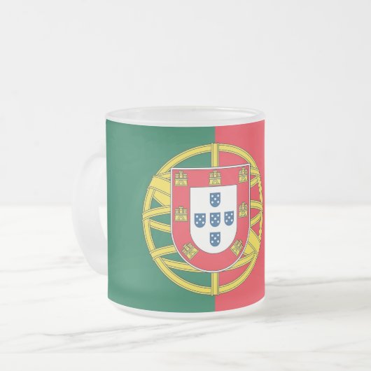 Mok van klein glas, bevroren, met Portugese vlag (Voorkant links)