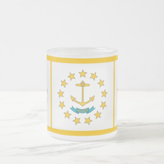 Mok van klein glas, bevroren met vlag Rhode Island (Center)
