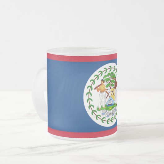 Mok van klein glas, bevroren, met vlag van Belize (Voorkant links)