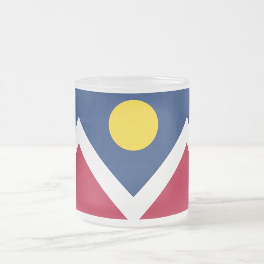 Mok van klein glas, bevroren, met vlag van Denver, (Center)