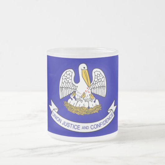 Mok van klein glas, bevroren, met vlag van Louisia (Center)