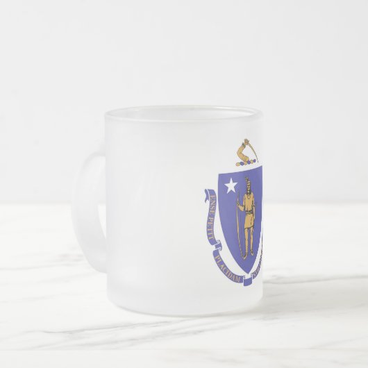 Mok van klein glas, bevroren, met vlag van Massach (Voorkant links)