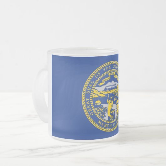 Mok van klein glas, bevroren, met vlag van Nebrask (Voorkant links)