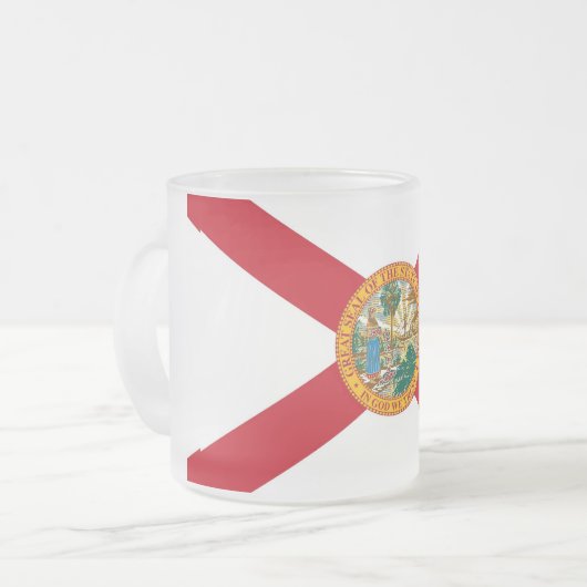 Mok van klein glas, gevroren, met vlag van Florida (Voorkant links)