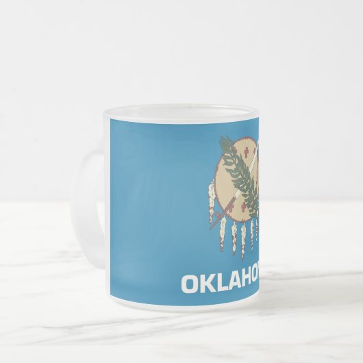 Mok van klein glas met vlag Oklahoma, Verenigde St (Voorkant links)