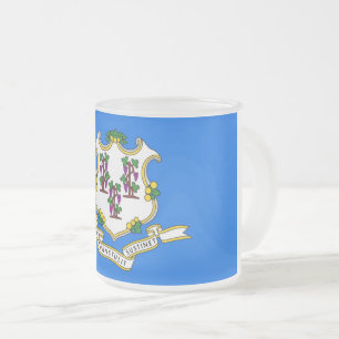 Mok van klein glas, voorgekookt, met vlag van Conn