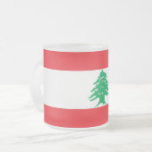Mok van klein glas, voorgekookt, met vlag van Liba (Voorkant links)