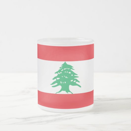 Mok van klein glas, voorgekookt, met vlag van Liba (Center)