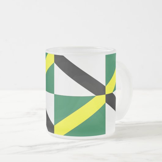 Mok van klein glas, voorgekookt, met vlag van Mont (Voorkant rechts)