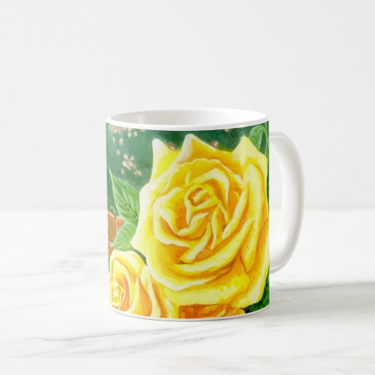 Mok van koffiekkoffie met gele rozen (Voorkant rechts)