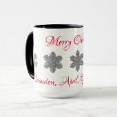 Mok van kristallijne zilversneeuwvlokken, bevroren (Voorkant links)