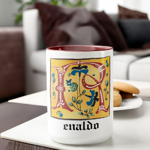 Mok van medieval-Floral verlicht letter R