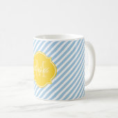 Mok van platzure blauwe strepe monogram (Voorkant rechts)